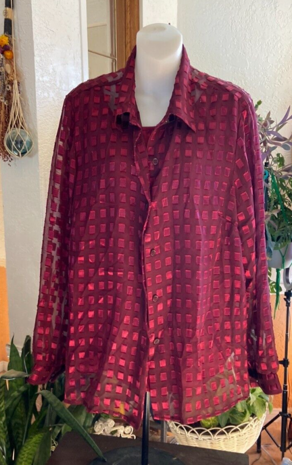 Joanna  Burgundy Tank and Cover Blouse Size XL
