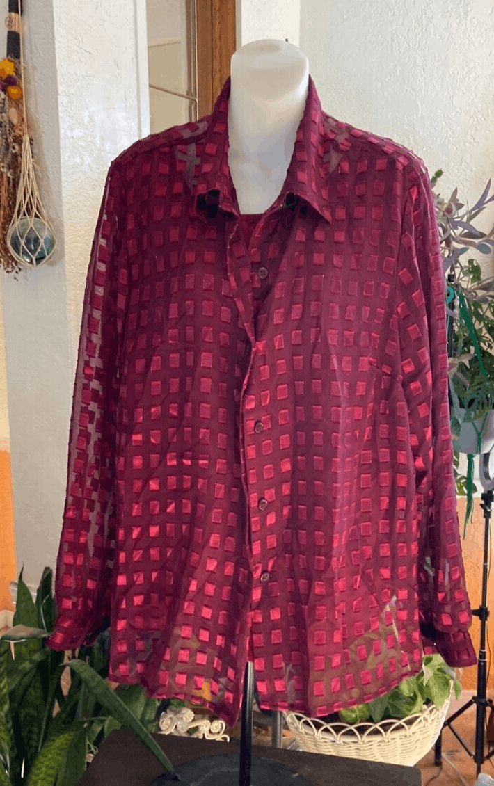Joanna  Burgundy Tank and Cover Blouse Size XL