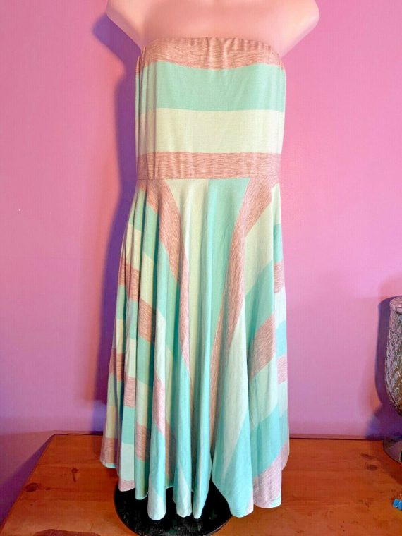 Maurices Strapless Dress Gray/Teal Stripe  Size M