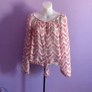 Nobo Chevron Pattern Pink Peasant Blouse Size M