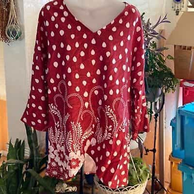 Rust Colored Long Sleeve Floral Blouse Size XL