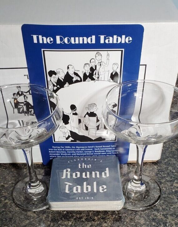 The Round Table Algonquin Cocktail Glasses Set of 2 With Coaster In Original Box