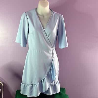 Topshop Baby Blue Wrap Around Blouse Short Sleeve Size 2