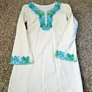 Tunic Handmade Beaded Neckline Off White Size Medium