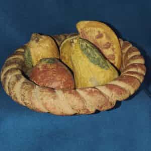 Vintage Mexican Clay Pottery Basket With Fruit