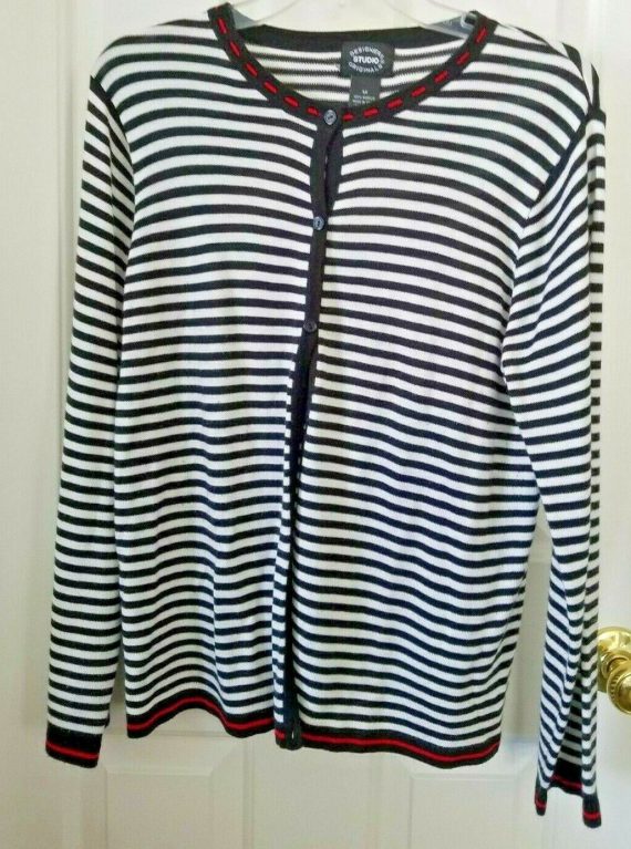 Women’s Black & White Striped Cardigan Size Medium Designer Studio