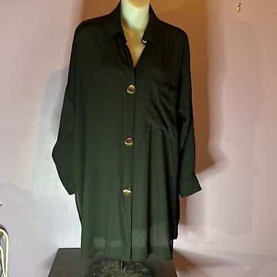 Zara Black 3/4 Sleeve Button Down Blouse Medium