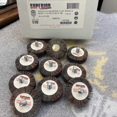10 Superior 10169 Flap Wheel Mandrel 1-1/2″ x 1/2″ x 1/4-20 Aluminum Oxide P120