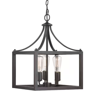 Hampton Bay 7948HBDBDI Boswell Quarter 14 in. 3-Light Distressed Black Farmhouse Square Pendant Chandelier for Kitchens