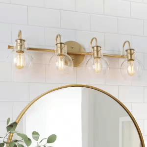 LNC IQZIZZHD14729O7 28.5 in. 4-Light Light Gold Vanity Light with Globe Clear Glass Shades