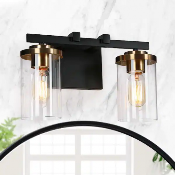 zevni-z-r7nevaz2-4696-14-in-2-light-black-vanity-light-for-bathroom-industrial-modern-brass-gold-wall-sconce-with-cylinder-clear-glass-shade