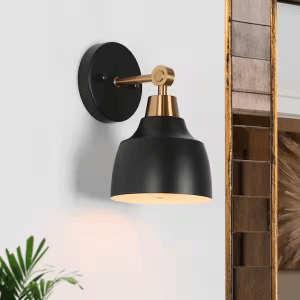 LNC BMUQMFHD160W1V8 Modern Black Wall Sconce Bathroom Vanity Light 1-Light Powder Room Wall Light with Brass Plated Arm and Bell Metal Shade