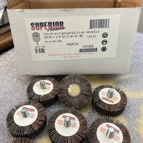 10-superior-10169-flap-wheel-mandrel-1-1-2-x-1-2-x-1-4-20-aluminum-oxide-p120