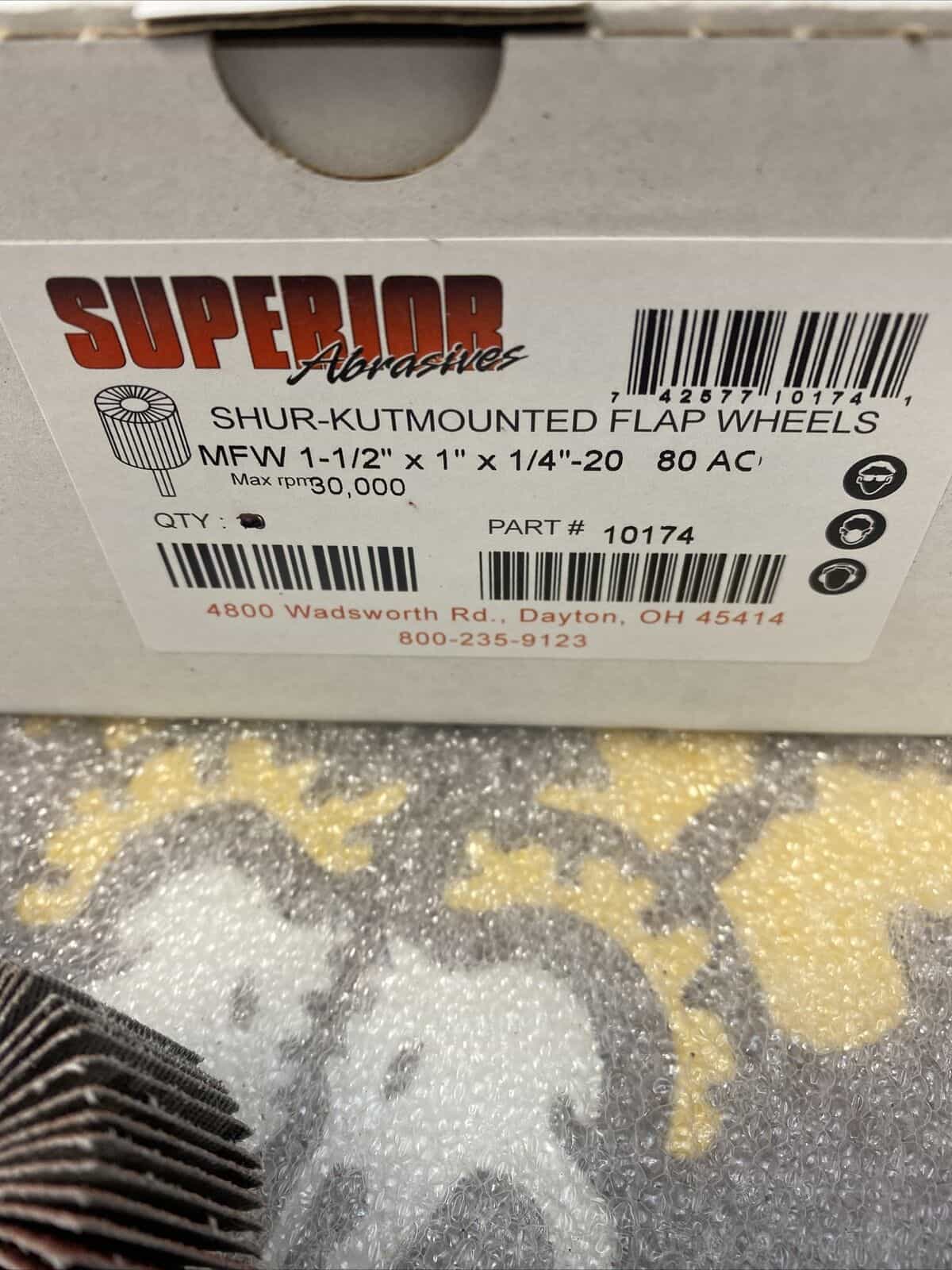 lot-of-3-superior-10174-flap-wheel-mandrel-1-1-2-x-1-x-1-4-20-p80-ao