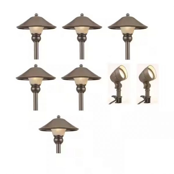 hampton-bay-iwv6628l-pearson-low-voltage-bronze-outdoor-integrated-led-landscape-path-light-and-flood-light-kit-8-pack