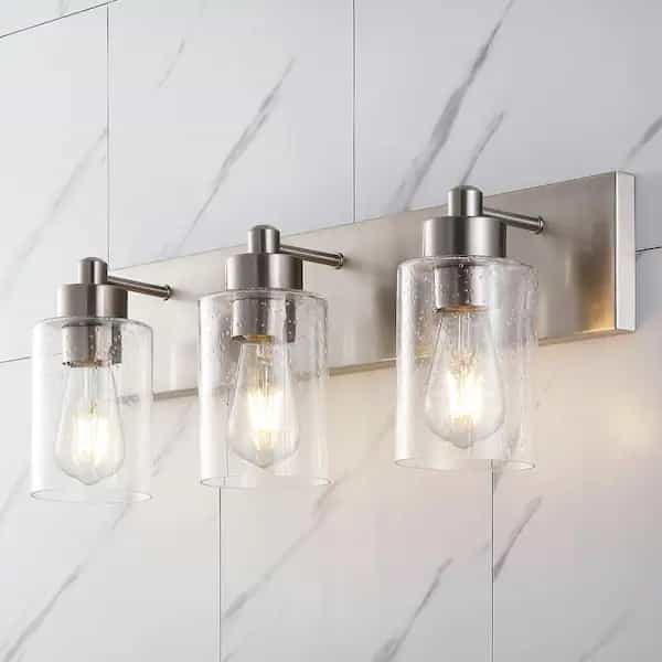 JONATHAN Y JYL7557A Irving 22 in. 3-Light Nickel Seeded Glass/Iron Modern Contemporary LED Vanity Light