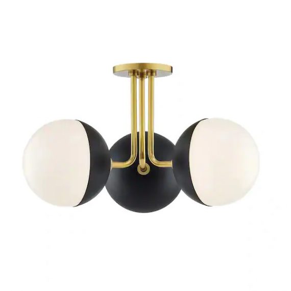 mitzi-hudson-valley-lighting-h344603-agb-bk-renee-11-in-3-light-aged-brass-black-semi-flush-mount-with-opal-glossy-shade