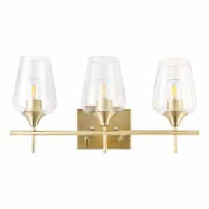 Merra HCF-2803-GD-BNHD-1 3-Light Antique Brass Wall Sconce Vanity Lights with Glass Shade