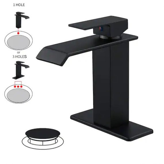 bwe-a-96004-black-waterfall-single-hole-single-handle-low-arc-bathroom-faucet-with-pop-up-drain-assembly-in-matte-black
