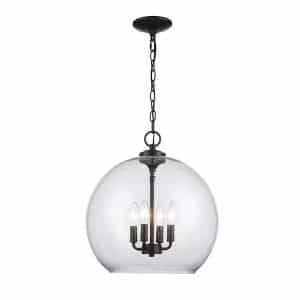 Home Decorators Collection T-P00199007B Kingsley 4-Light Matte Black Pendant Light with Clear Glass Shade
