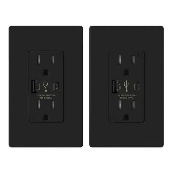 elegrp-r1815d50ac-bl2-25-watt-15-amp-type-c-and-type-a-usb-duplex-outlet-smart-chip-high-speed-charging-wall-plate-included-black-2-pack