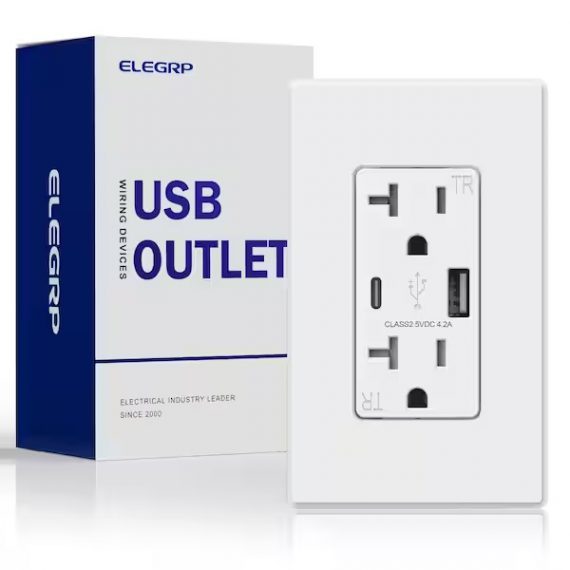 elegrp-er16242ac-0101-4-2-amp-type-a-type-c-usb-charger-wall-outlet-20-amp-duplex-tamper-resistant-outlet-with-wall-plate-white%ef%bc%881-pack%ef%bc%89