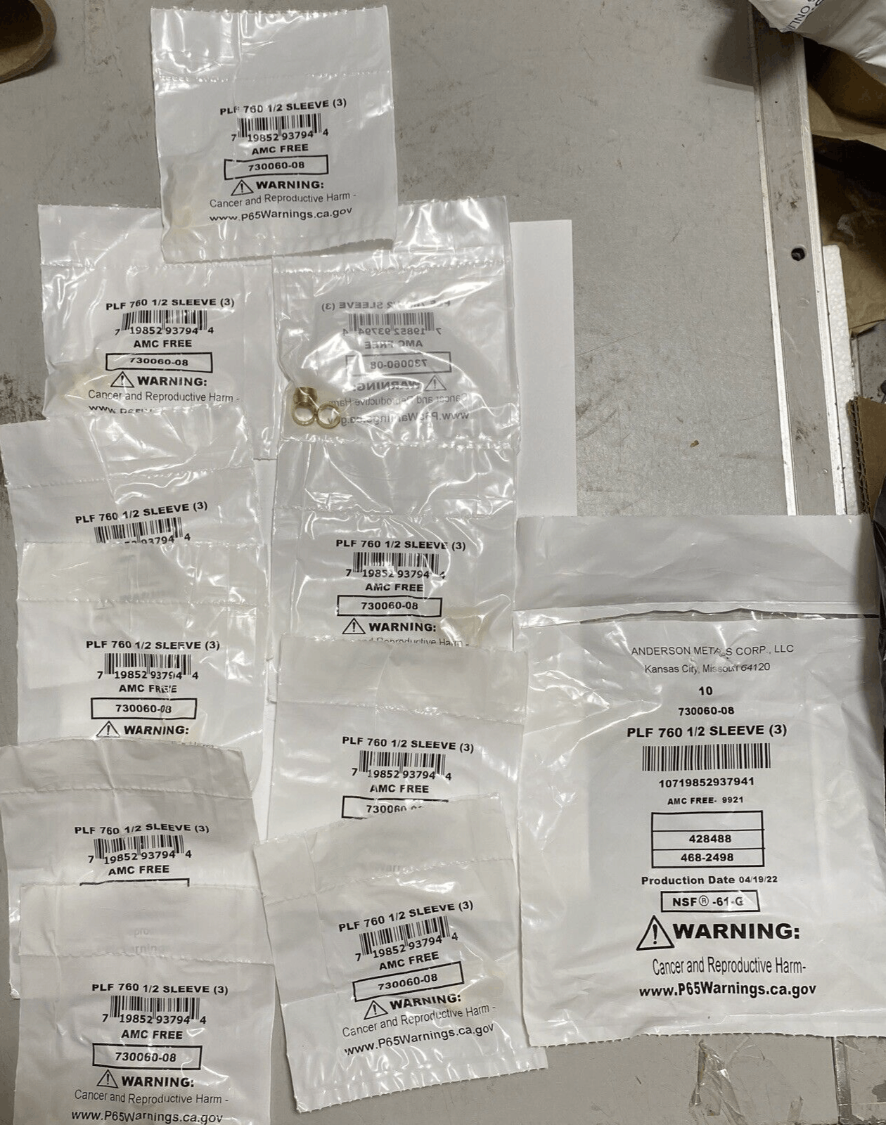 ANDERSON METALS PLF 760 1/2″ COMPRESSION SLEEVE 10 PACKS OF 3 AMC FREE