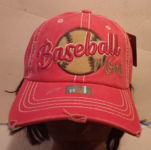 Baseball Mom Embroidered Bling Distressed hat cap
