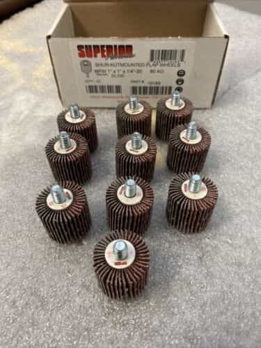 BOX OF 10 Superior 10163  Flap Wheel Mandrel 1 x 1 x 1/4-20 Aluminum Oxide 60 AO