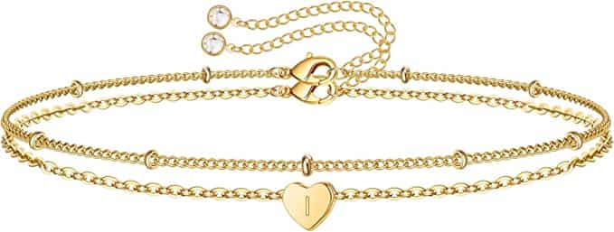 Dainty 14K Gold Filled Initial Heart Bracelet “I” for Women