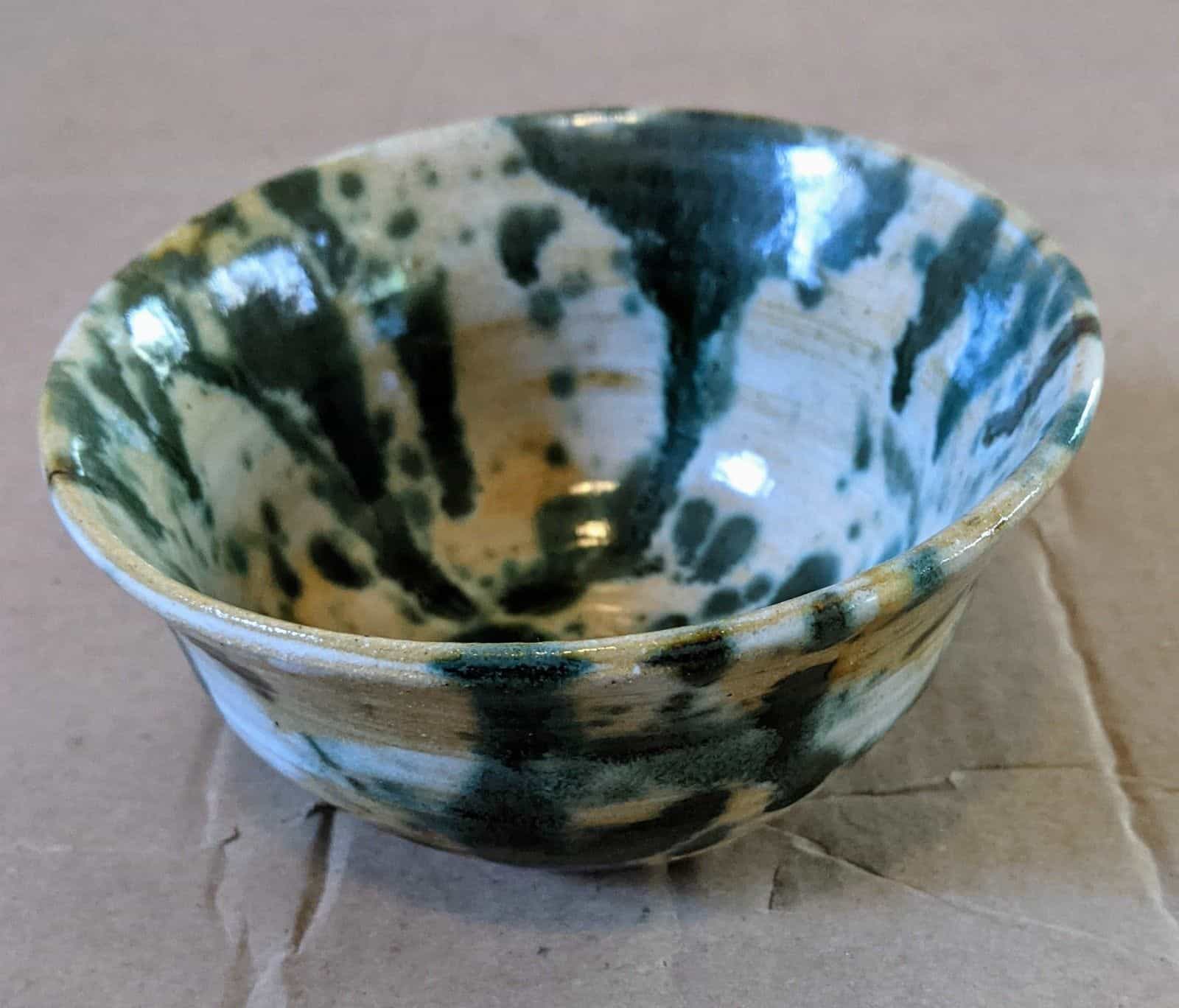 Green/White/Brown Homemade Pottery Bowl