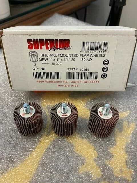 LOT OF 3 Superior 10164 Flap Wheel Mandrel 1 x 1″ x 1/4″-20 Aluminum Oxide P80