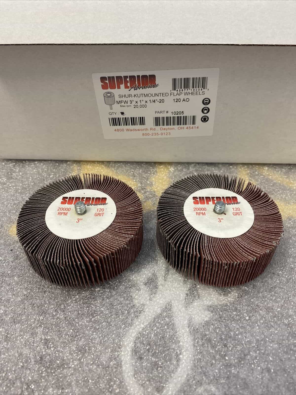 LOT OF 3 Superior 10185 Flap Wheel Mandrel 2″ x 1″ x 1/4″-20 P80 AO