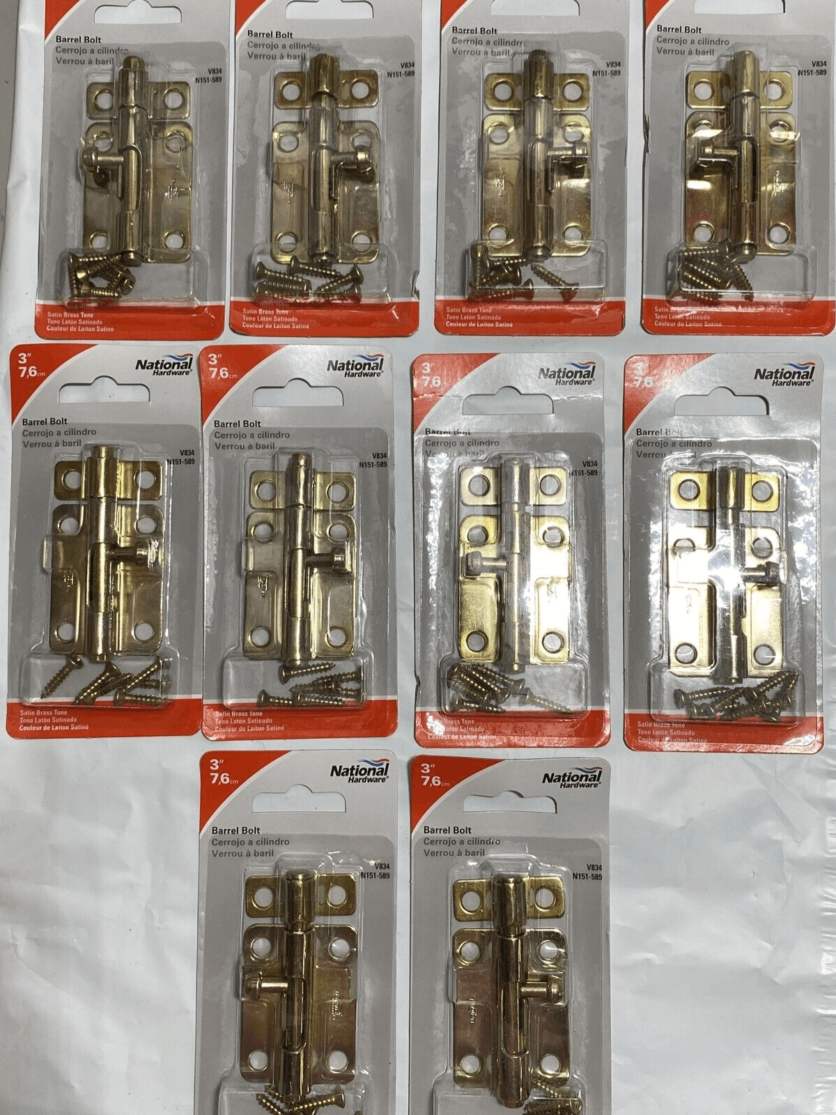 National 3 In. Brass Finish Steel Door Barrel Bolt N151589 Pack of 10 N151589