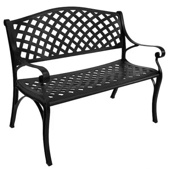 sunnydaze-decor-yuk-815-checkered-2-person-black-cast-aluminum-outdoor-bench