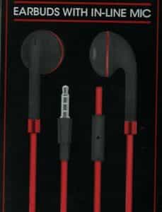 Sentry Twist Earbuds w/ Inline Mic 3.5mm Aux Connector and Carrying Case, Red