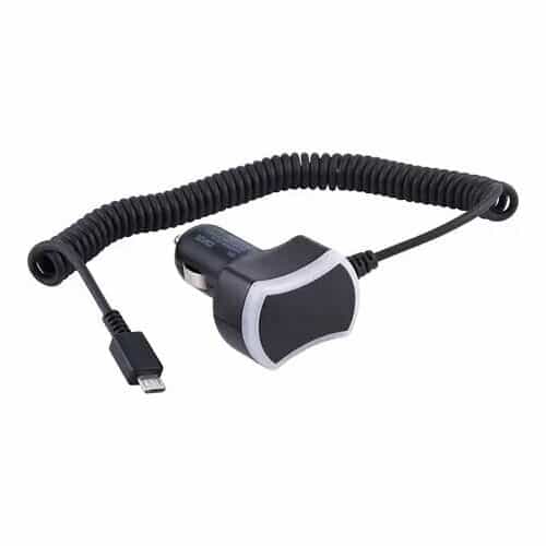 Staples Car Charger with Built-In 6′ Coiled Micro Charging Cable Black 2094928