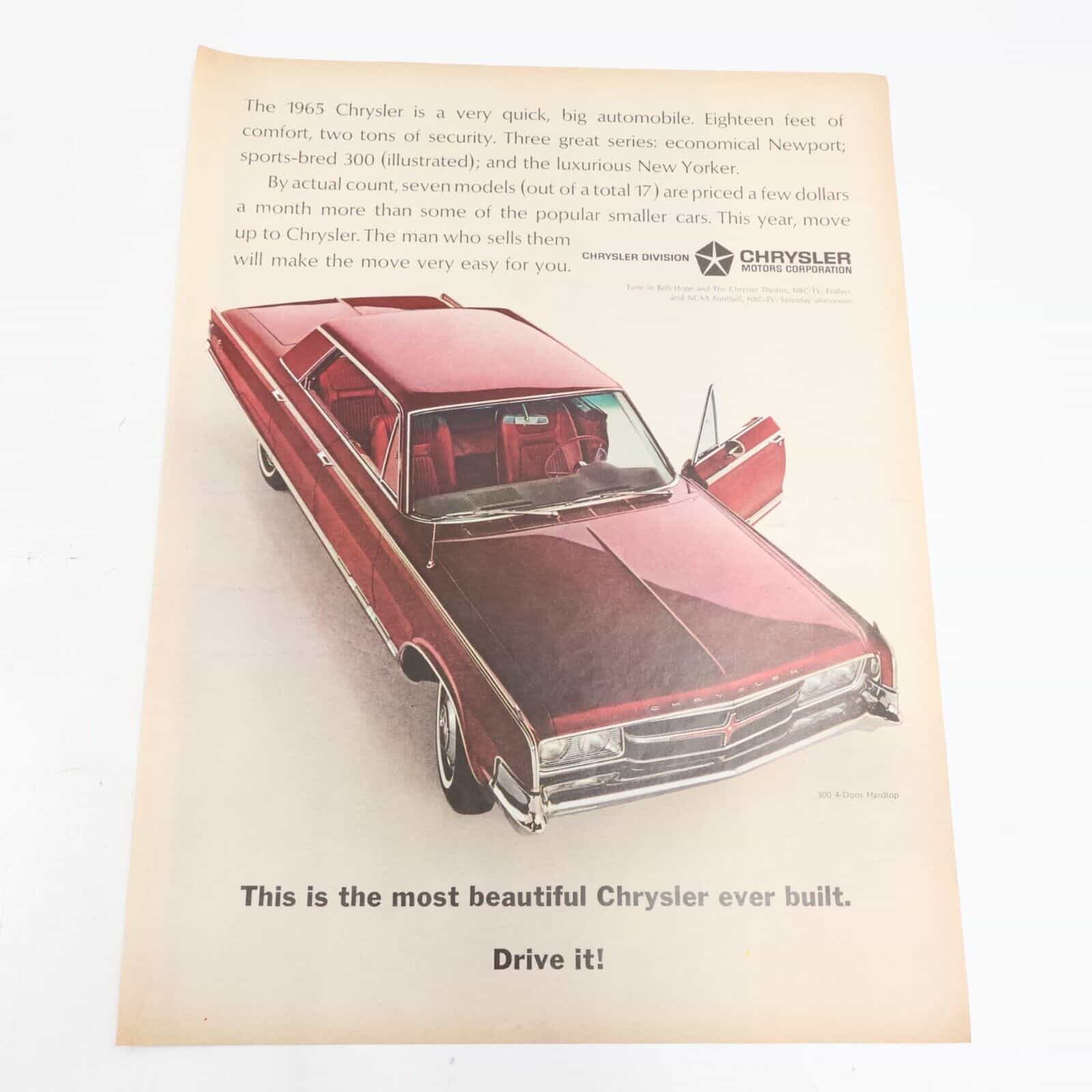 1964 Chrysler 300 4 Door Hardtop The Most Beautiful Chrysler Print Ad 10.5×13.5