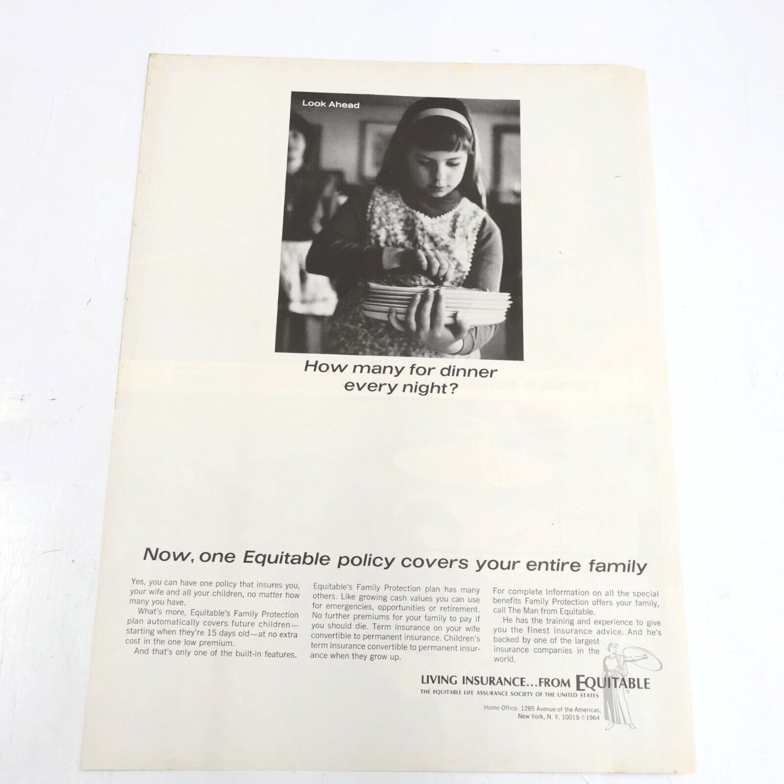 1964 Equitable Life Assurance Society Family Protection Plan Print Ad 10.5×13.5