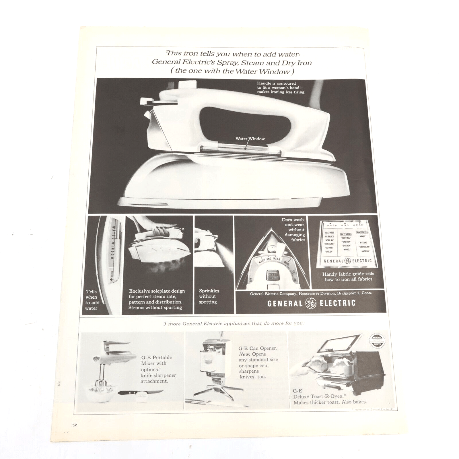 1964 General Electric Spray Steam Dry Iron Home Appliances Print Ad 10.5×13.5