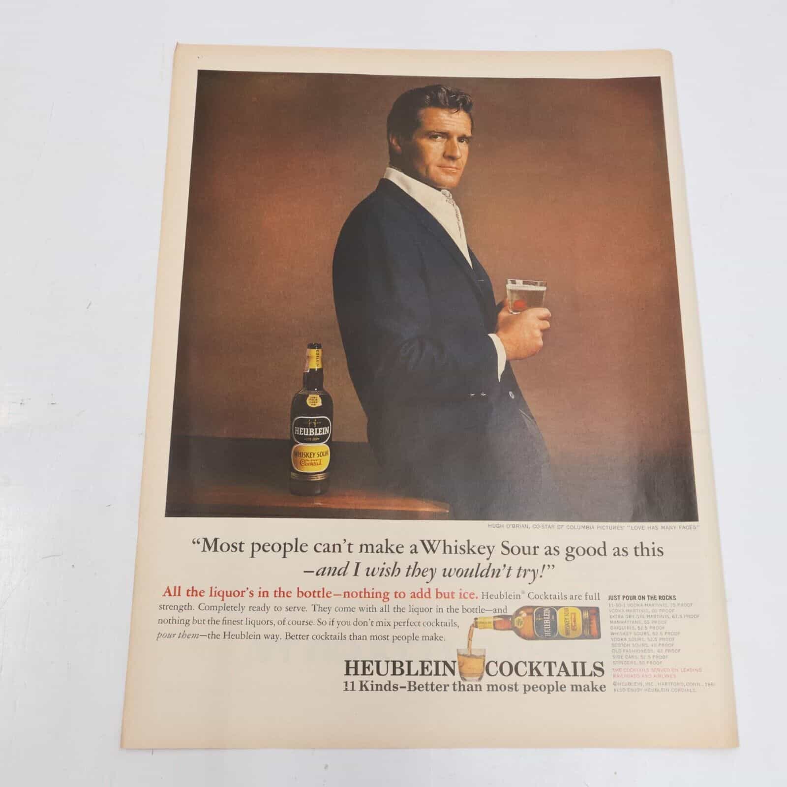 1964 Heublein Cocktails Hugh O’Brian Philco Color TV Set Print Ad 10.5×13.5