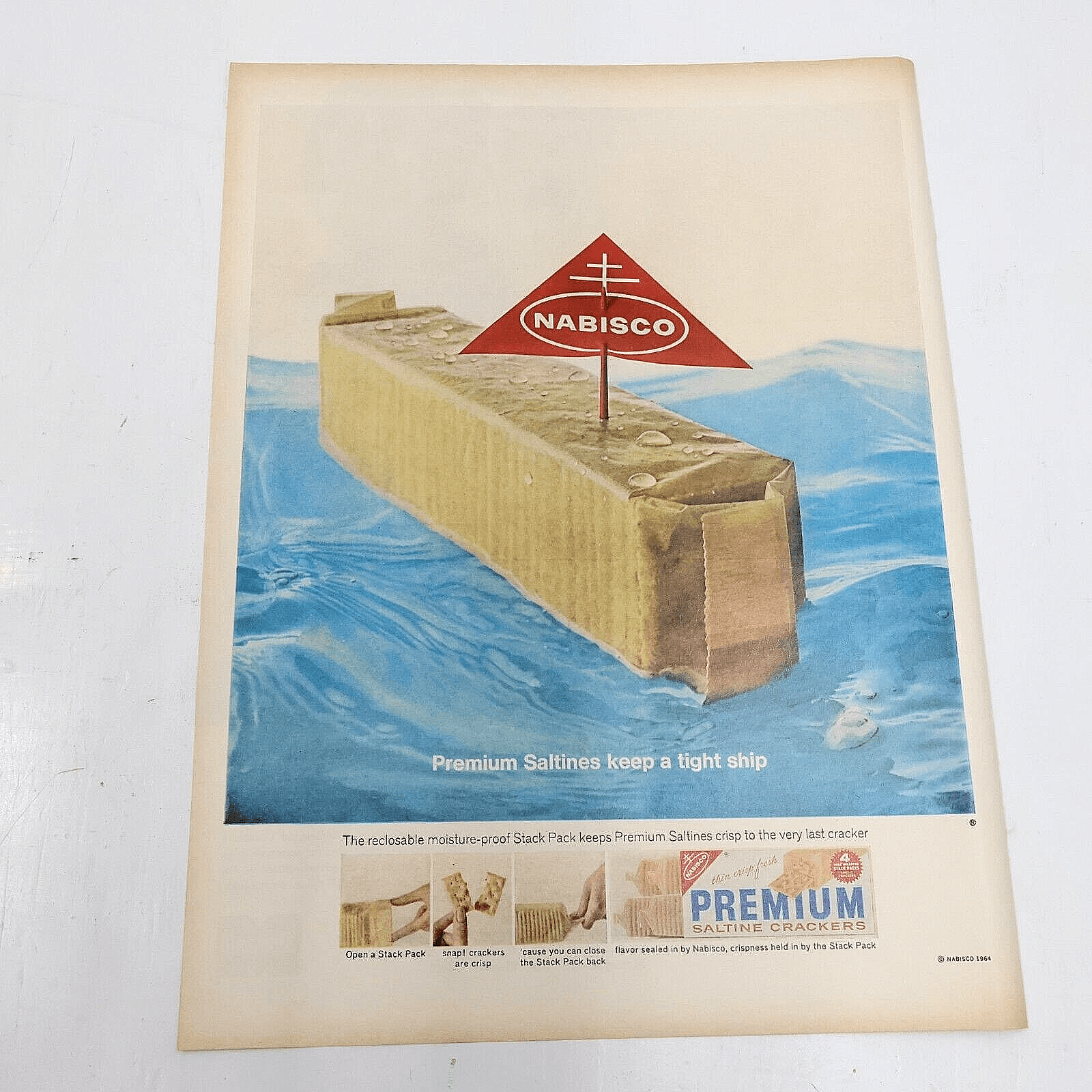 1964 Nabisco Premium Saltine Crackers Monsanto Clothing Fiber Print Ad 10.5×13.5
