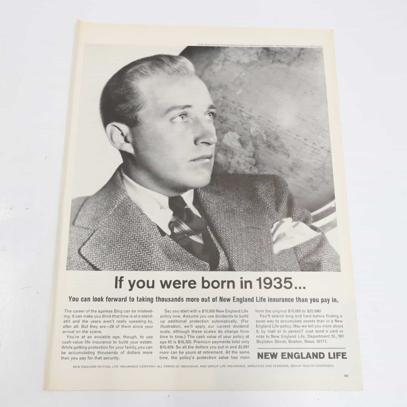 1964 New England Mutual Life Insurance Bing Cosby  TV Set Print Ad 10.5×13.5