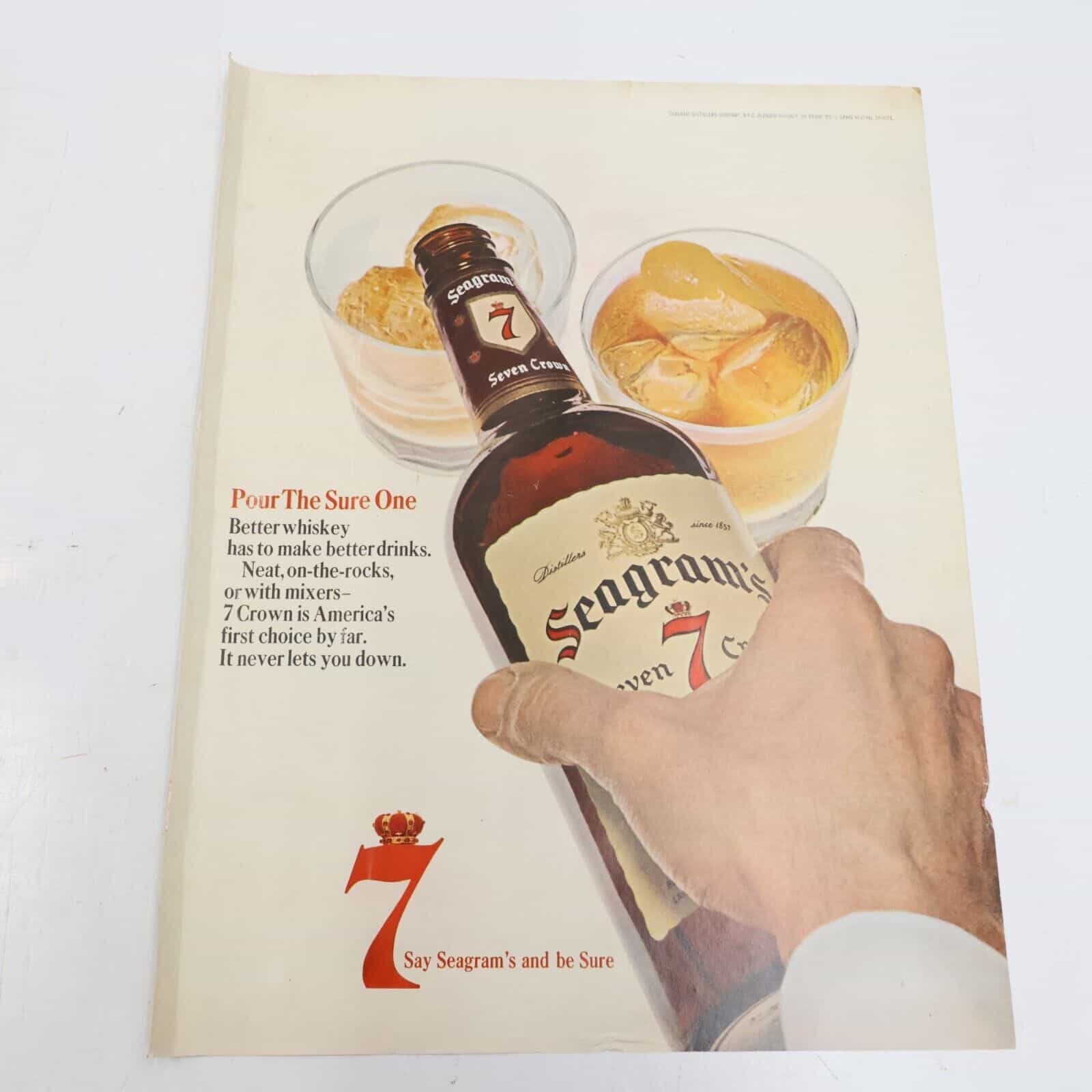 1964 Seagrams 7 Whiskey Kent Finest Filter Cigarettes Print Ad 10.5×13.5