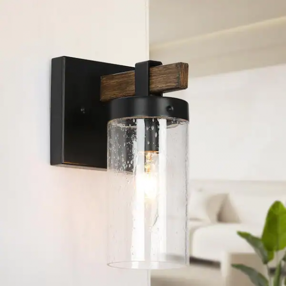 lnc-aiqezahd14074k7-1-light-black-industrial-wall-sconce-with-seeded-glass-shade-and-faux-wood-accents