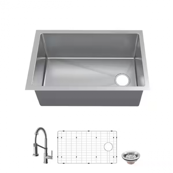 glacier-bay-vur3118a1sa1-aio-tight-radius-undermount-18g-stainless-steel-31-in-single-bowl-kitchen-sink-with-offset-drain-and-spring-neck-faucet