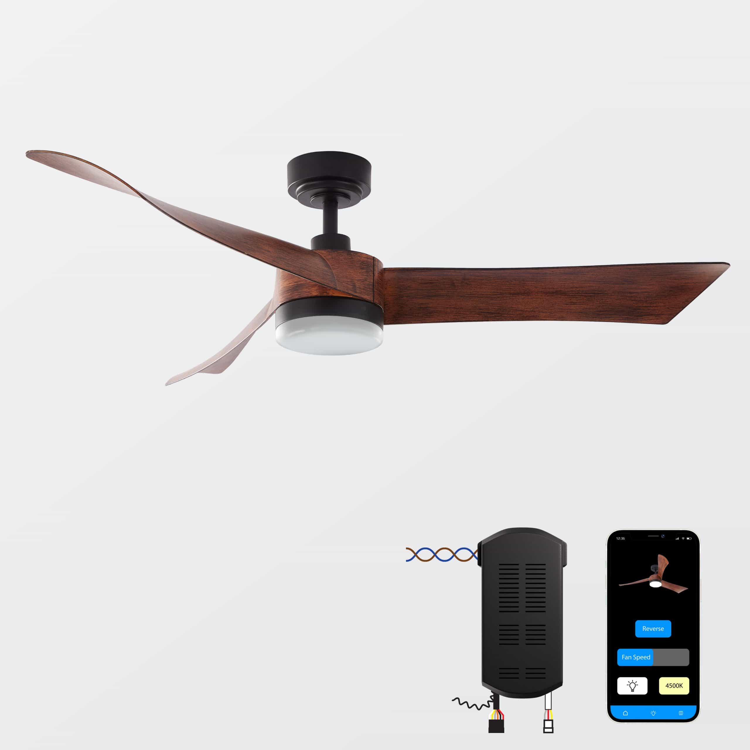 ProMounts Smart Voice Control Ceiling Fan 54-inch. 3-Blade with LED Lights and Reverse Airflow in Walnut (OHCF03-WT)