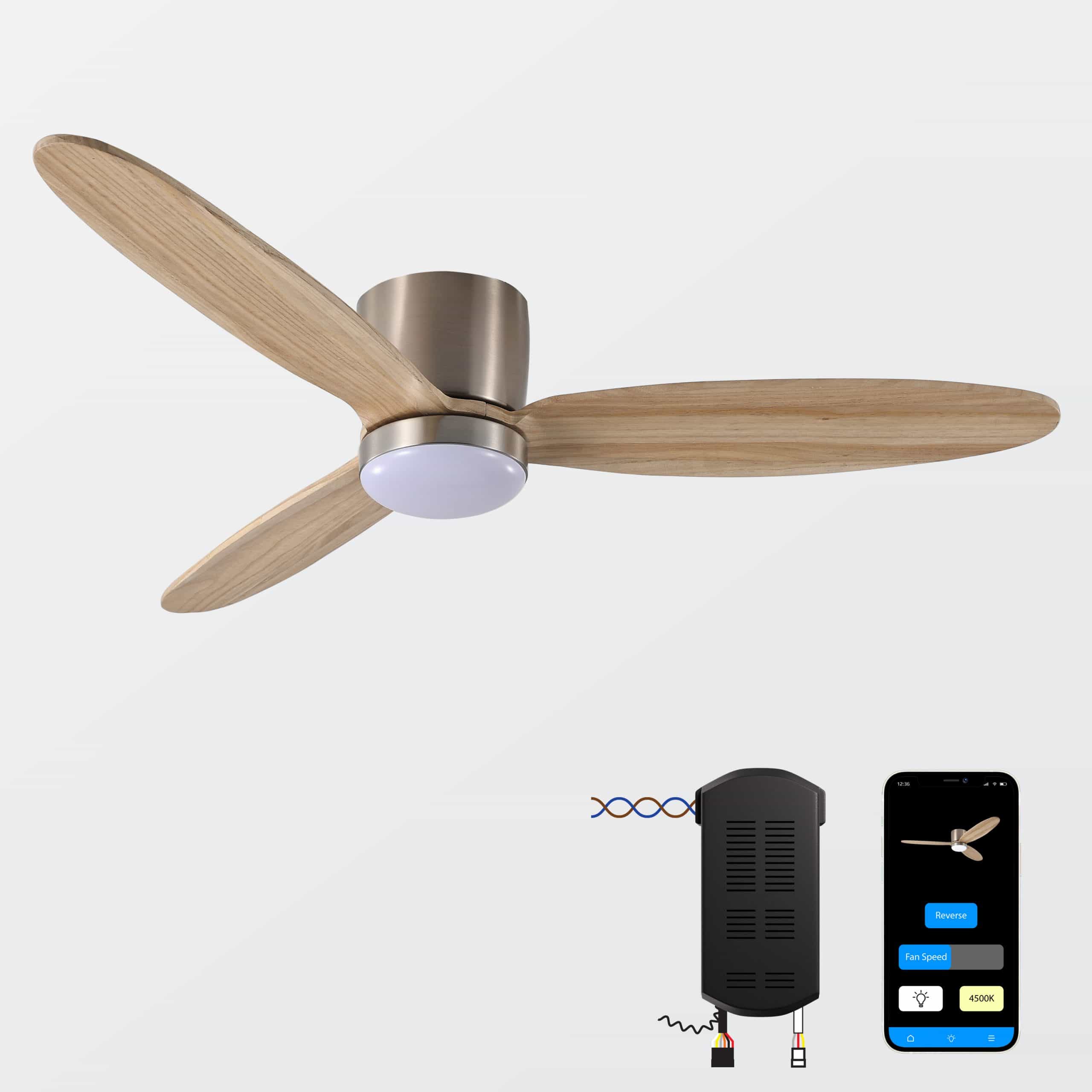 ProMounts Smart Voice Control Ceiling Fan 52-Inch. 3 Blades, LED Lights and Reversible Airflow (OHCF03-NT)
