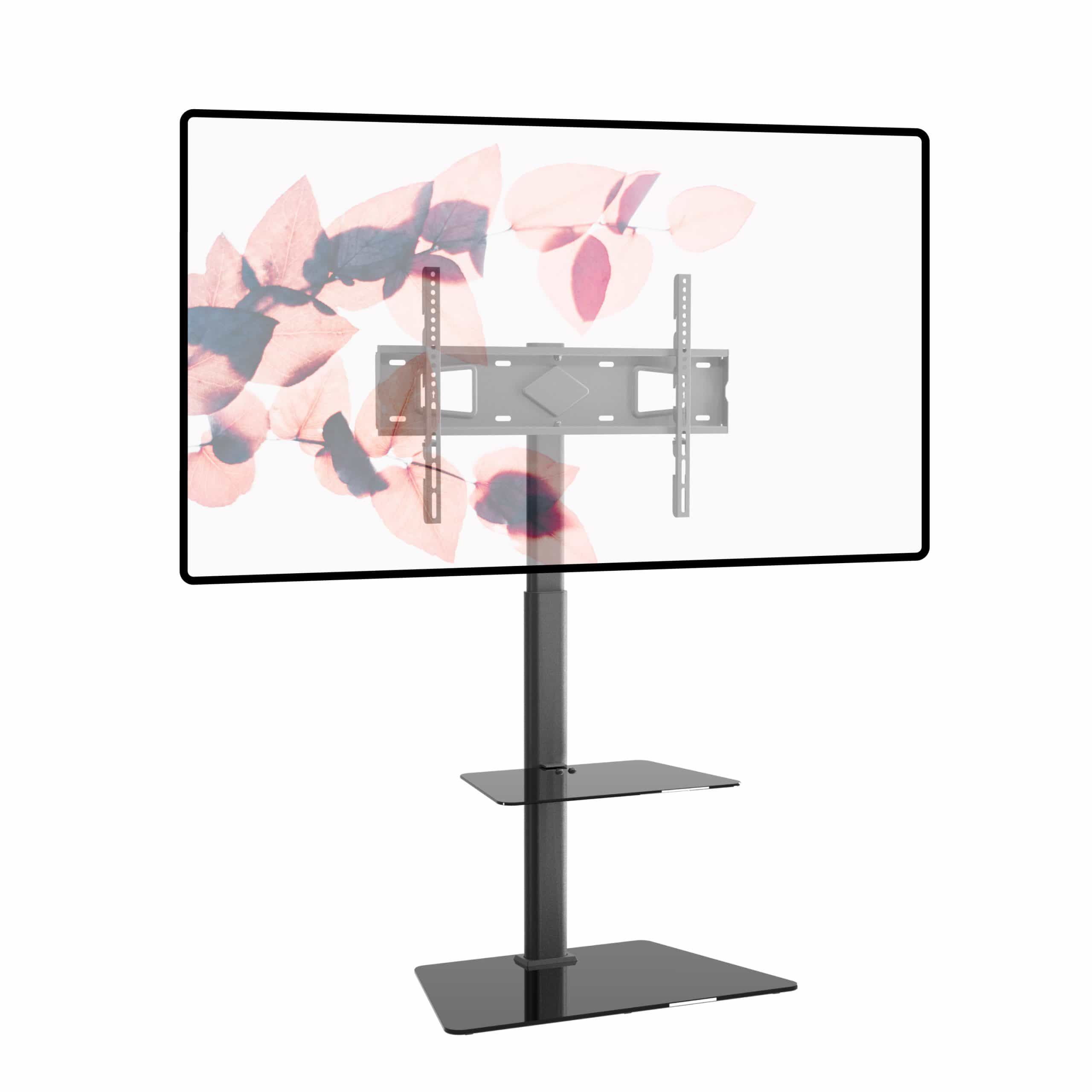 ProMounts TV Floor Stand Mount for 37″ to 70″ TVs with Height Adjustable Shelf and 25° Swivel (AFMSS6402-X2)