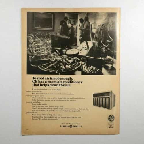 Vtg GE Room Air Conditioner Spine-Fin Clean Air Print Ad 10 3/8×13 3/8